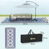 Reversible Outdoor Rug, Waterproof Plastic Straw with Carry Bag, 9' x 18', Blue & White Rhombus Patchwork