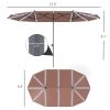 15ft Double-Sided Outdoor Umbrella with Solar Lights, UPF50+ Extra Large Aluminum Patio Umbrella with Crank, Tan
