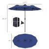 Double-sided Patio Umbrella, 9.7' Outdoor Umbrella with Tilt and Crank, LED Solar Light and 12 Ribs, Navy Blue