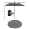 Double-sided Patio Umbrella, 9.7' Outdoor Umbrella with Tilt and Crank, LED Solar Light and 12 Ribs, Gray