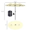 Double-sided Patio Umbrella, 9.7' Outdoor Umbrella with Tilt and Crank, LED Solar Light and 12 Ribs, Cream White