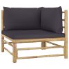 Garden Lounge Set Dark Grey Bamboo, Fabric (100% polyester) Medium