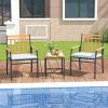 3 Pieces Outdoor Furniture Set Acacia Wood Patio Conversation Set with Cushions