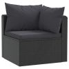 Garden Sofa Black Poly Rattan, Powder-Coated Steel, Polyester