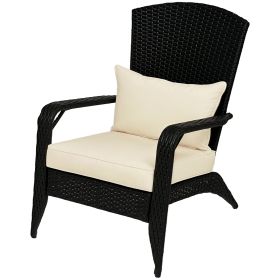 Patio Wicker Adirondack Chair, Outdoor Rattan Fire Pit Chairs W Soft Cushions, Tall Backrest, Tilted Seat, Cream White