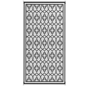 Reversible Outdoor Rug, Waterproof Plastic Straw With Carry Bag, 9 X 18, Black & White Lantern