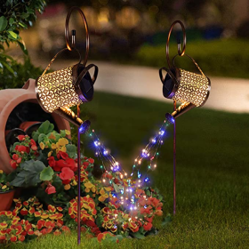 Solar Lights Outdoor Decorative, Metal Solar Watering Can Outdoor Lights IP65 Waterproof, Hanging Garden Decor Yard Lights Outside Patio Lawn, Gifts F (Option: 2Pcs)