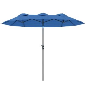 Double-sided Patio Umbrella, 9.5' Outdoor Umbrella with Push Button Tilt and Crank, 3 Air Vents and 12 Ribs, Navy Blue (Color: Navy)