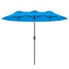 Double-sided Patio Umbrella, 9.5' Outdoor Umbrella with Push Button Tilt and Crank, 3 Air Vents and 12 Ribs, Cyan Blue