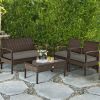 4 Pieces Patio Rattan Cushioned Furniture Set with Loveseat and Table Outdoor Conversation Sets