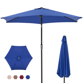 7.5-foot outdoor terrace sun umbrella, with button tilt and hand-cranking device, 6-rib design, UV15+ waterproof fabric (Color: Navy Blue)
