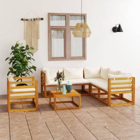 Garden Lounge Set Cream and Acacia Wood (Color: Cream)