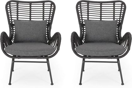 Outdoor Wicker Club Chairs with Cushions (Set of 2), Gray and Dark Gray (Color: as Pic)