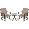 Outsunny 3 Piece Outdoor Glider Chair with Coffee Table Bistro Set, 2 Patio Rocking Swing Chairs with Breathable Sling Fabric, Glass Tabletop