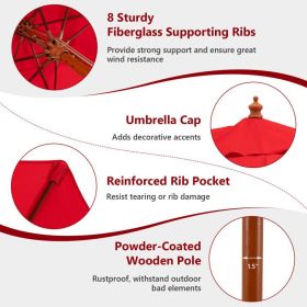 9.5 Feet Pulley Lift Round Patio Umbrella with Fiberglass Ribs (Color: Red)