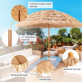 8 Feet Patio Thatched Tiki Umbrella Hawaiian Hula Beach Umbrella (Color: Natural)