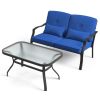 Outdoor Loveseat Chair Set with Coffee Table and Seat Back Cushions