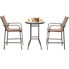 3 Pieces Outdoor Patio Bar Table Stool Set (Color: Brown)