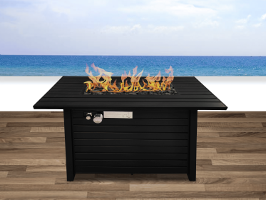 25" H x 42" W Steel Outdoor Fire Pit Table with Lid (Black) (Color: as Pic)