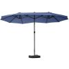 Outsunny Patio Umbrella 15' Steel Rectangular Outdoor Double Sided Market with base, Sun Protection & Easy Crank for Deck Pool Patio, Dark Blue