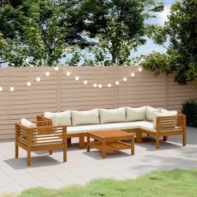 Garden Lounge Set Cream, Natural Wood (Color: Cream)