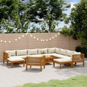 Garden Lounge Set Cream Solid Acacia Wood Modular (Color: Cream)