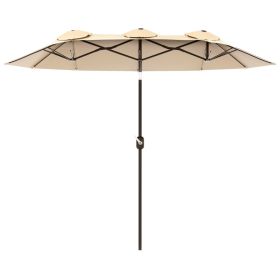 Double Sided Patio Umbrella, 9.5' Large Outdoor Market Umbrella with Push Button Tilt and Crank, 3 Air Vents and 12 Ribs, for Garden, Deck, Pool (Color: Brown)