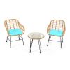 3 Pieces Rattan Furniture Set with Cushioned Chair Table