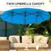 Double-sided Patio Umbrella, 9.5' Outdoor Umbrella with Push Button Tilt and Crank, 3 Air Vents and 12 Ribs, Cyan Blue