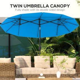 Double-sided Patio Umbrella, 9.5' Outdoor Umbrella with Push Button Tilt and Crank, 3 Air Vents and 12 Ribs, Cyan Blue (Color: Blue)