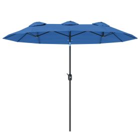 Double-sided Patio Umbrella, 9.5' Outdoor Umbrella with Push Button Tilt and Crank, 3 Air Vents and 12 Ribs, Navy Blue (Color: Blue)