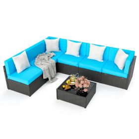 Pamapic Rattan Outdoor Sectional Couch Set (7 Pieces) (Color: Sky Blue)