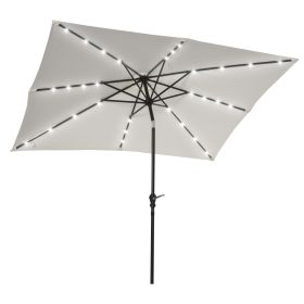 Outsunny 9' x 7' Solar Umbrella, LED Lighted Patio Umbrella for Table or Base with Tilt & Crank, Outdoor Umbrella for Garden, Deck, Backyard, Pool (Color: as Pic)