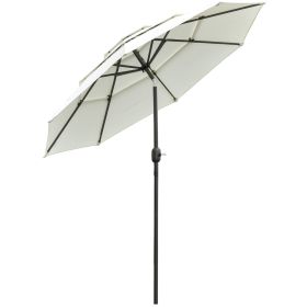 Outsunny 9FT 3 Tiers Patio Umbrella Outdoor Market Umbrella with Crank, Push Button Tilt for Deck, Backyard and Lawn, Beige (Color: as Pic)