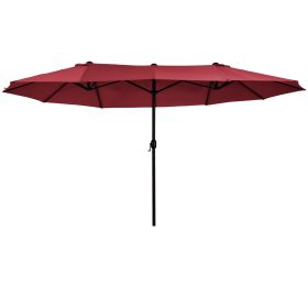 Outsunny Extra Large 15ft Patio Umbrella, Double-Sided Outdoor Umbrella with Crank Handle and Air Vents for Backyard, Deck, Pool, Market, Wine Red (Color: as Pic)