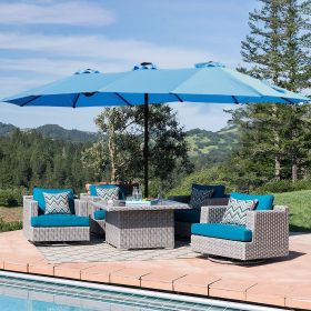 15x9ft Large Double-Sided Rectangular Outdoor Twin Patio Market Umbrella With Light And Base- Blue (Color: as Pic)