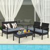 4 Pieces Patio Rattan Cushioned Furniture Set with Loveseat and Table Outdoor Conversation Sets
