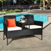 Wicker Patio Conversation Furniture Set with Removable Cushions and Table
