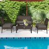 4 Pieces Patio Rattan Cushioned Furniture Set with Loveseat and Table Outdoor Conversation Sets