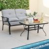 Outdoor Loveseat Chair Set with Coffee Table and Seat Back Cushions