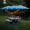 15x9ft Large Double-Sided Rectangular Outdoor Twin Patio Market Umbrella With Light And Base- Blue