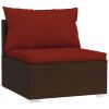 Garden Lounge Set Brown PE rattan, powder-coated steel, plastic