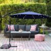 10 ft Outdoor Patio Umbrella Solar Powered LED Lighted Sun Shade Market Waterproof 8 Ribs Umbrella with Crank and Cross Base for Garden Deck Backyard