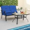 Outdoor Loveseat Chair Set with Coffee Table and Seat Back Cushions